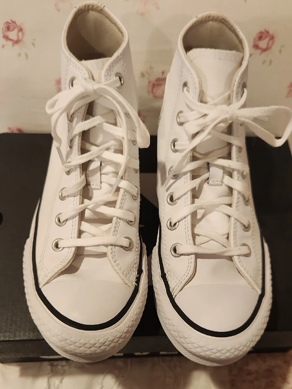 Like New Converse White High Top Sneakers with Black Trim